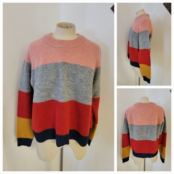 J Crew Sz M/L Colorblock Crewneck Sweater In Heather Rose Alpaca Wool - Picture 2 of 9